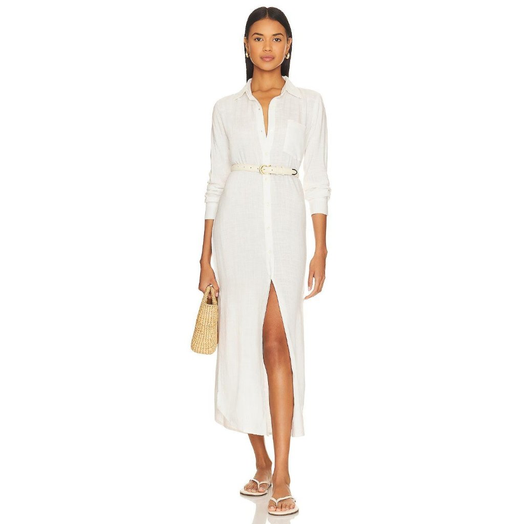 Lspace Presley Dress In Cream Medium New Womens Maxi Midi Shirtdress